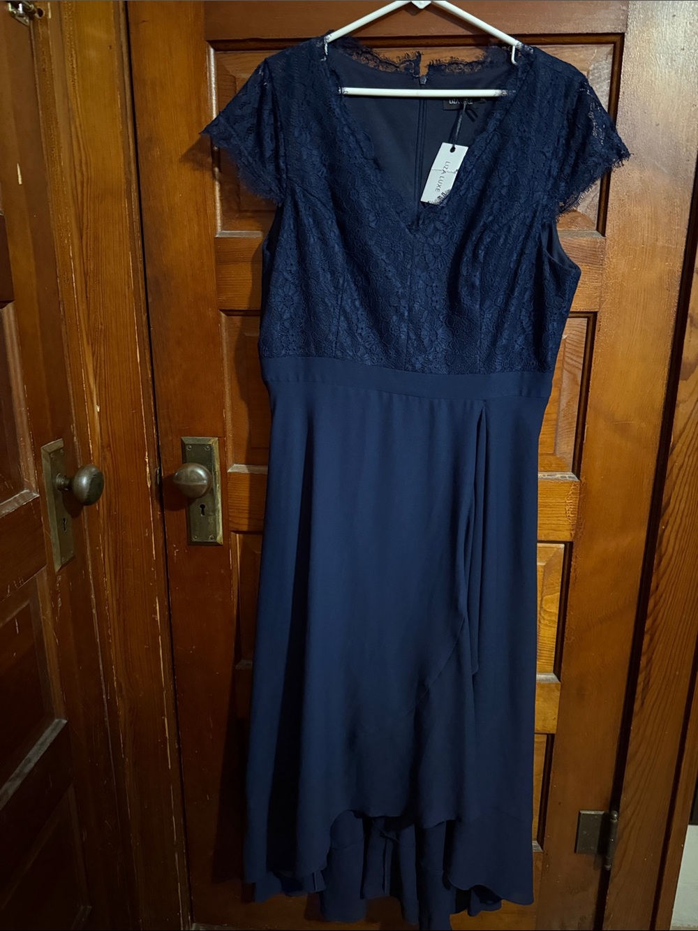 Lace Bodice Navy High-Low Dress by Lulus